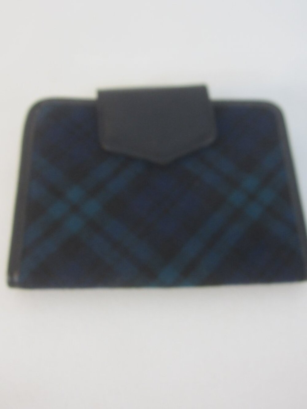 Vtg Princess Gardner Bifold Wallet Black Teal Blue Plaid Cowhide Kiss Lock Purse - Picture 9 of 10